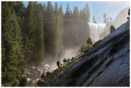 Hikers on Yosemite's Mist Trail to Vernal Falls