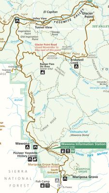 Map of the Historic Wawona Road Stage route to Yosemite