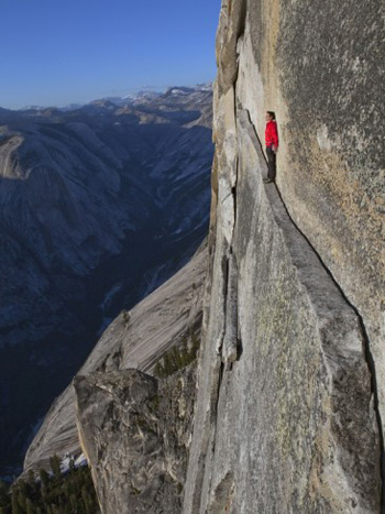 40 foot sliver on half dome the thank God ledge. Jimmy Chin AllPosters.com