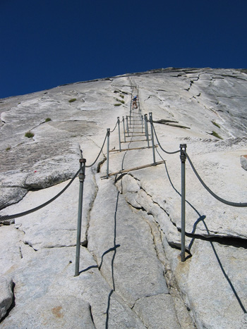 Cables to the top of Half Dome now assist climbers unlike in Andersons day!