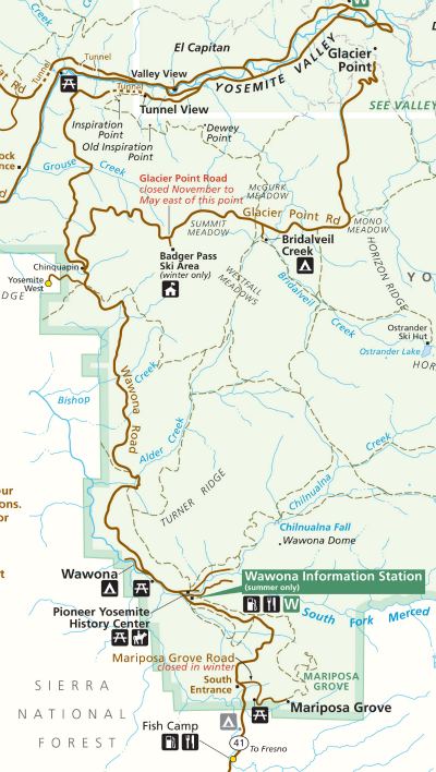 Map for the Wawona Road the historic stage route to Yosemite Valley