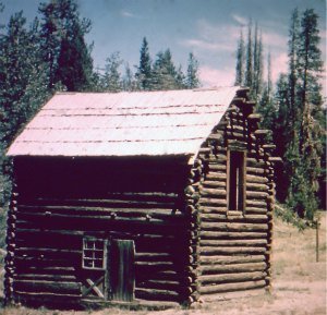 The early Pioneers. Yosemite pioneer cabin at its original site in Aspen Valley. DH Hubbard collection.