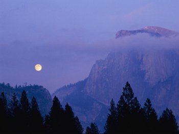 Moon and Half Dome in clouds. AllPosters.com